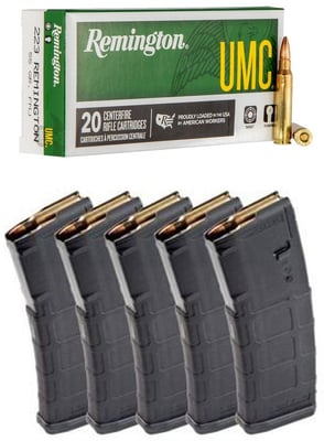 Remington Ammunition L223R3 UMC .223 Rem 55gr FMJ Rifle Ammo - 100 rds + 5 PMAG Bundle - $109.95 