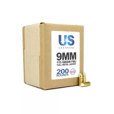 US CARTRIDGE 9MM 115 GR FMJ (200 ROUNDS) - $48.44 w/code "5OFFJUNE24" (Free S/H over $149)
