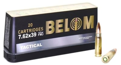  Belom Tactical 123 gr FMJ 7.62x39 Ammunition, 20 Rounds - $9.99 