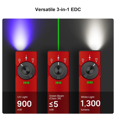 Arkfeld Pro Flat EDC Flashlight with LED Light, UV and Laser RED + FREE Custom Engraving - $69.99 (Free S/H over $49)
