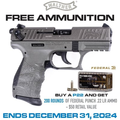 Walther P22 22LR 3.42" Barrel 2-10 Rnd Mags 3-Dot Tungsten Gray - $189.63 