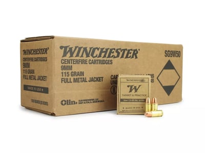 Winchester Target & Practice, 9MM, 115 Grain, FMJ, 1,000 Round Case - $239.99 