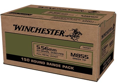 Winchester 5.56mm NATO 62GR FMJ Green Tip M855 Penetrator Brass 150 Rounds - $79.99 