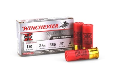Winchester Super-X 12 Ga 2-3/4" 27 Pellet No. 4 Buck Shot - $296.87 + FREE Shipping w/code "FREESHIPPING5P"