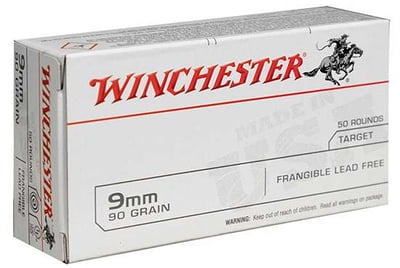 Winchester USA 9mm Ammunition USA9F 90 Grain Lead Free Frangible 50 Rounds - $13.49 