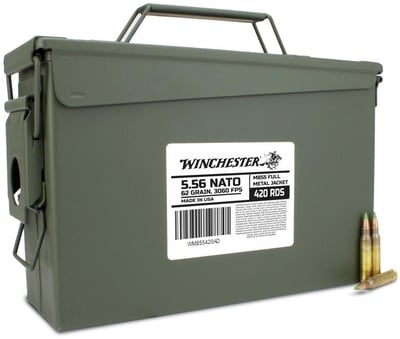 Winchester 5.56 62 Gr M855 Green Tip FMJ 420 Rounds in Heavy Duty Ammo Can - $265.33 w/code "5Aug24" 