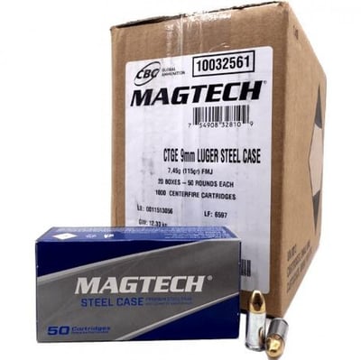 Magtech 9mm 115 Gr Zinc Plated Steel Case 1000 Rnds - $204.95 + $10.95 Shipping / No Tax Outside Michigan