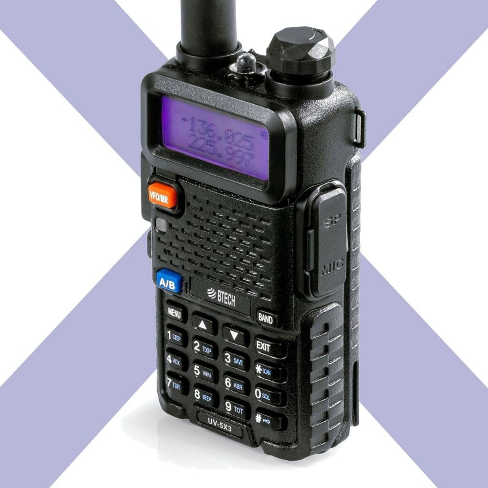 BTECH UV-5X3 5 Watt Tri-Band Radio: 130-179.99mhz (VHF), 220-225.99mhz