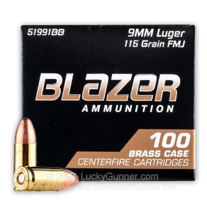 Blazer Brass 9mm 115 Grain FMJ 100 Rounds - $40.00