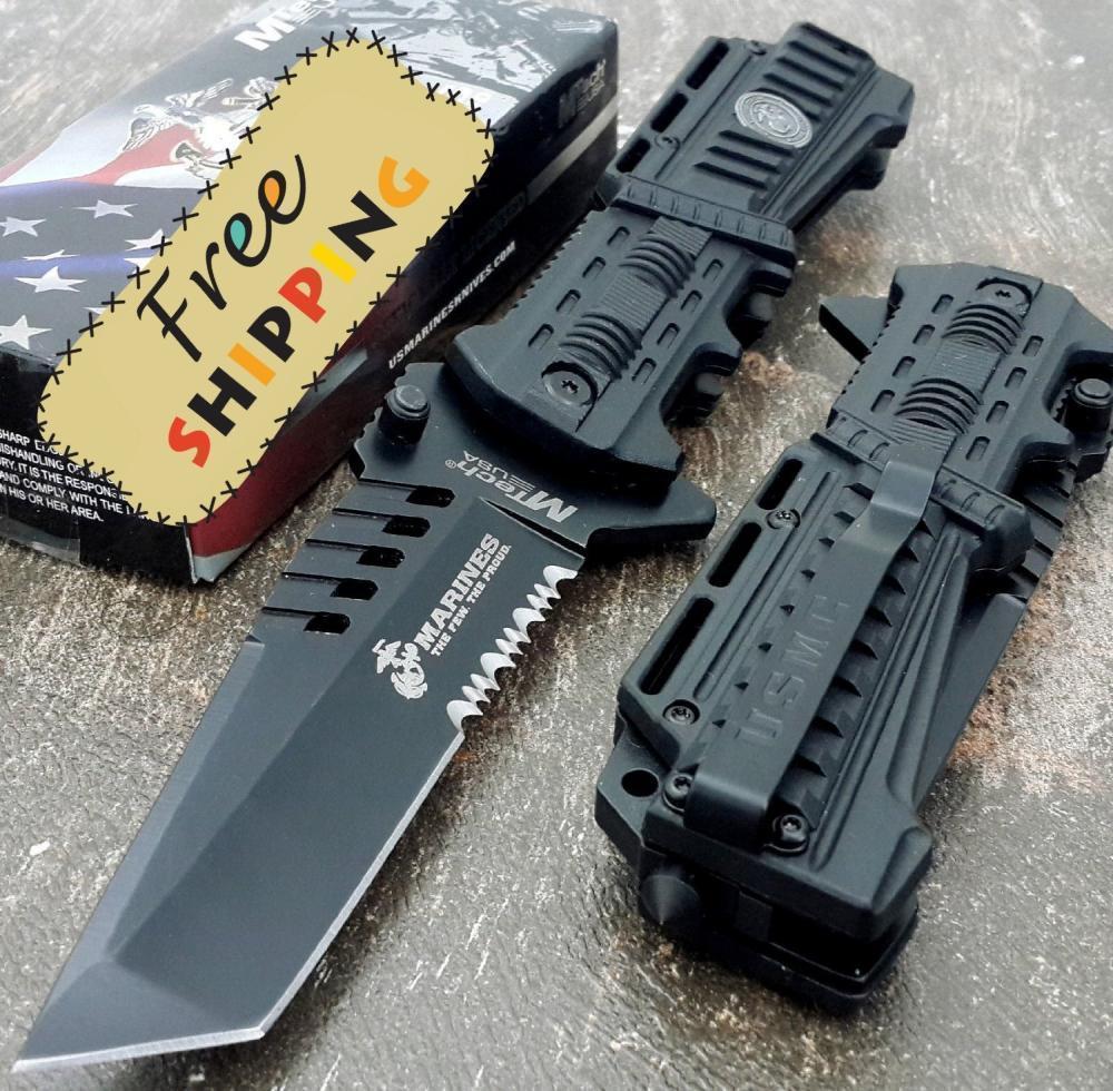 U.S. MARINES Knife Licensed Assisted Military Knives BLACK Tactical Tanto Knife - $10.75 shipped (Free S/H over $25)