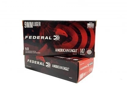 Federal American Eagle 9mm Luger 147 grain Full Metal Jacket; 50rds per box (AE9FP) - $18