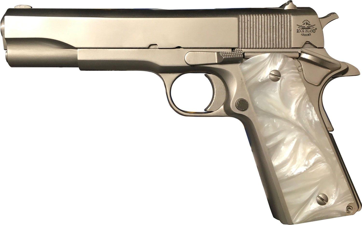 Rock Island Armory M1911-A1 GI Nickel .45 ACP 5" Barrel 8-Rounds Mother of Pearl Grips - $555.98