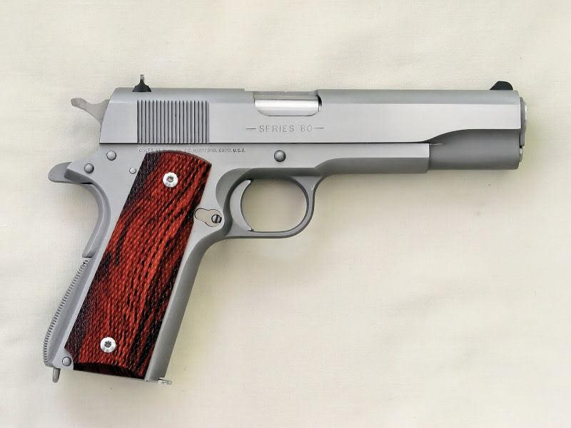 Colt 1911 Government Model 70 45 Acp Pistol 5 Barrel Brushed Stainless Finish Rosewood Grips 1628