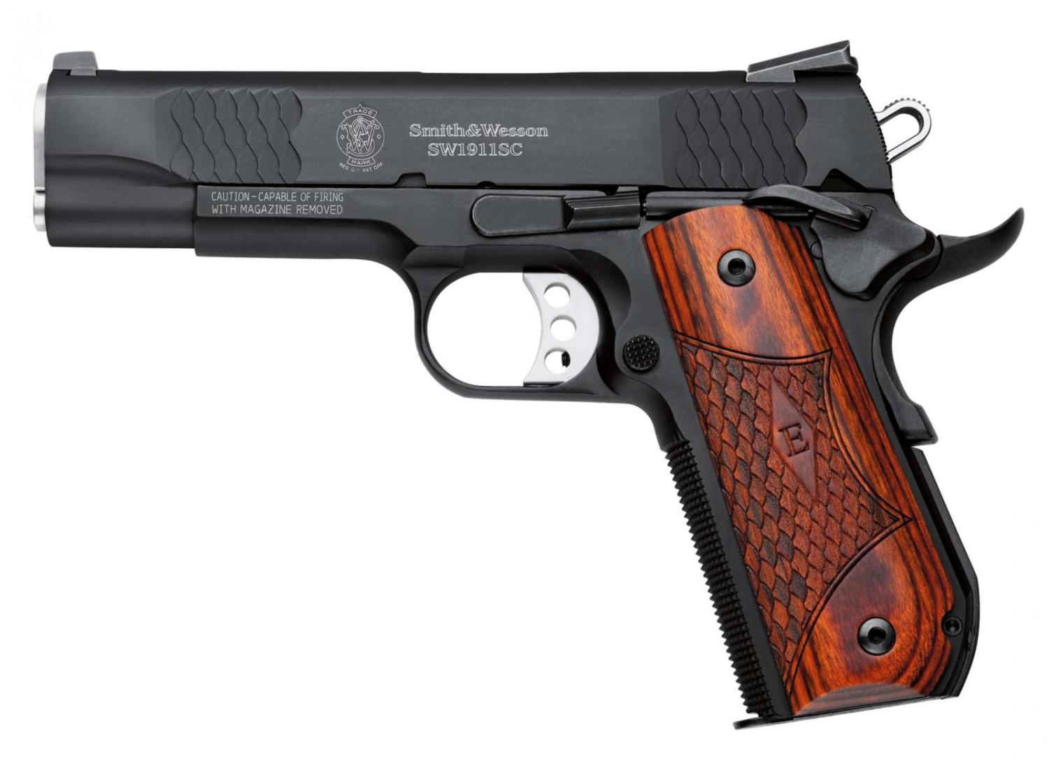 Smith & Wesson 108483 1911 E Series 45 ACP 4.25" 8+1 Black Laminate Wood/Rounded Butt Grip - $1363.99