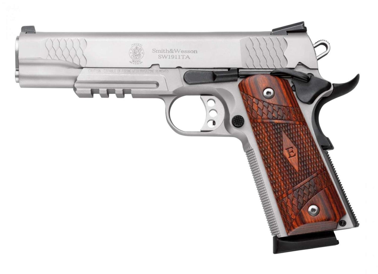 Smith & Wesson 108411 1911 E Series 45 ACP 5" 8+1 Stainless Steel Laminate Wood Grip with Rail - $1305.14