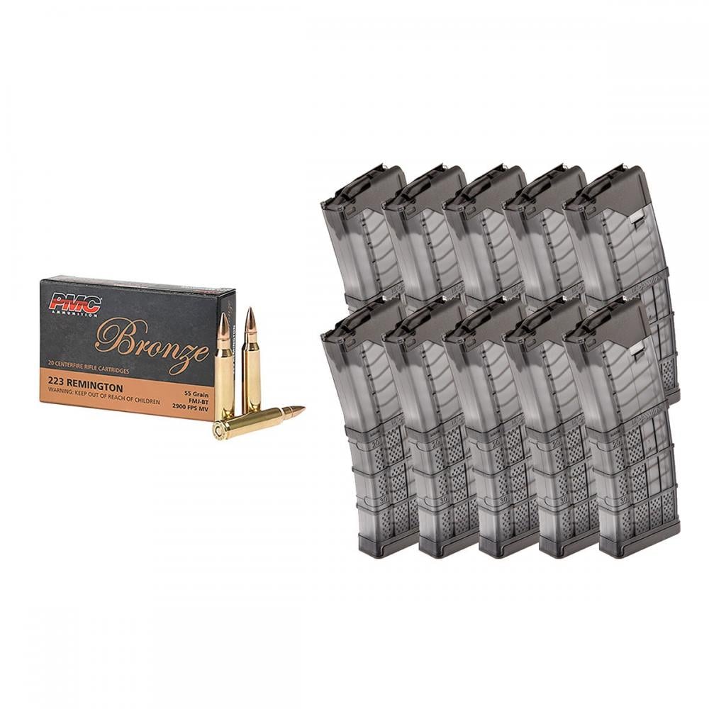  1000 Rnds PMC Bronze .223 Rem 55gr FMJ with 10x Lancer Mags - $664.99 w/code "TAG"