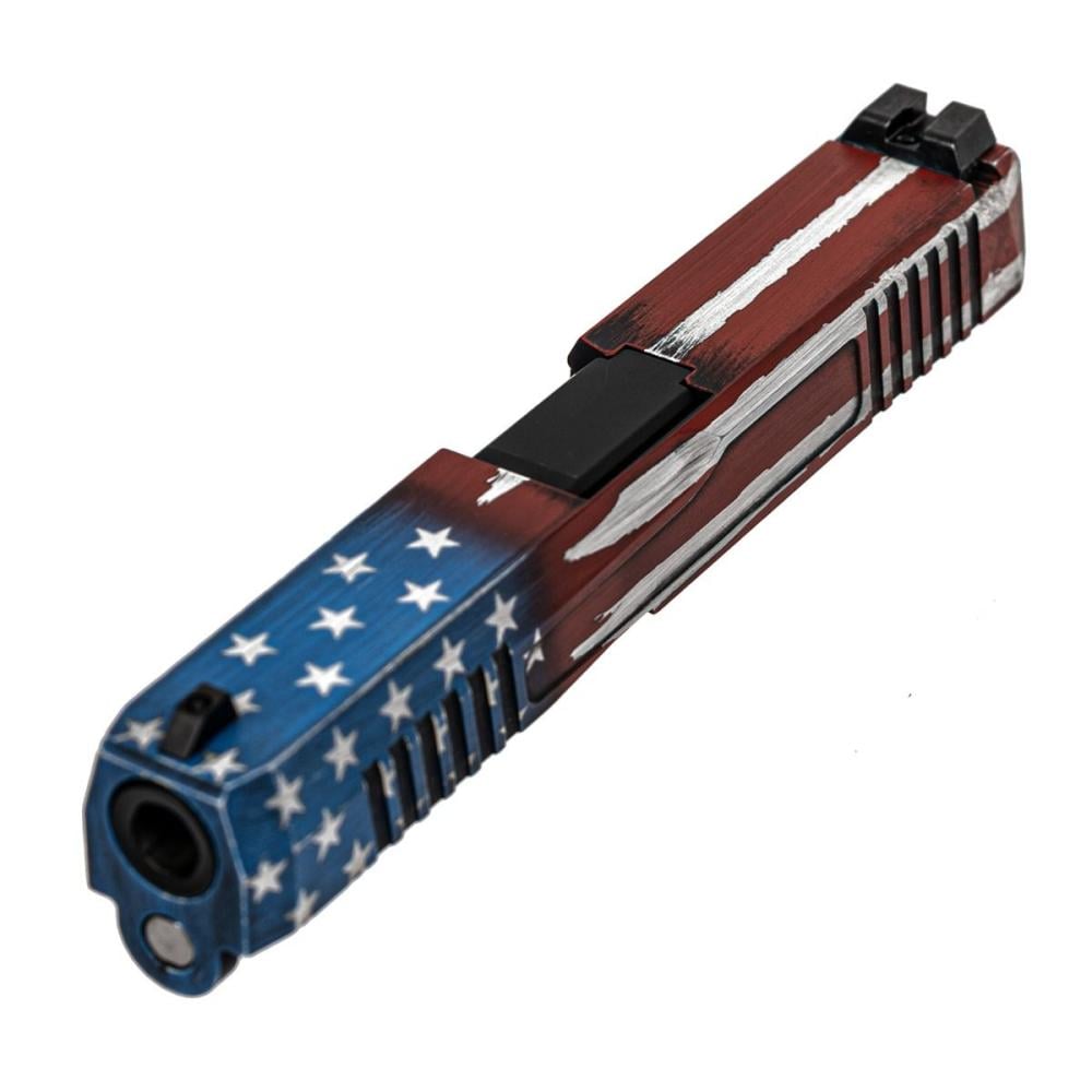 PSA Dagger Complete Slide Assembly With Non-Threaded Barrel & Extreme Carry Cuts, Battle Worn American Flag - $199.99