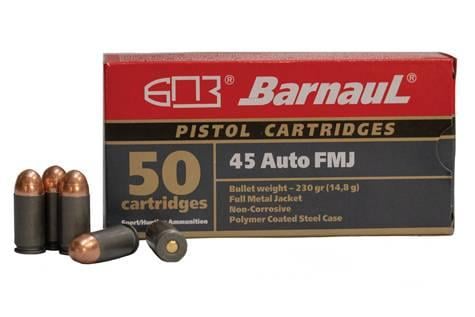 BARNAUL 45 Auto 230gr FMJ steel polycoated 500rd case - $214.99