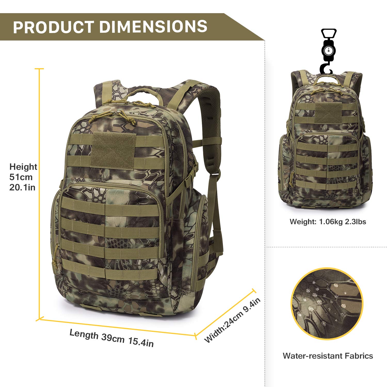 Mardingtop 25L Tactical Backpack Molle Hiking (Snake Skin) - $28.67 ...