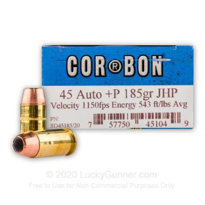 45 ACP +P - 185gr Self-Defense JHP - Corbon - 20 Rounds - $25.00