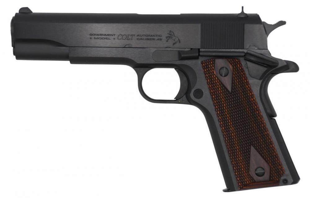 Colt 1911 Government 45 Acp 5 71 Blued Blued Steel Slide Double Diamond Checkered Rosewood 7909