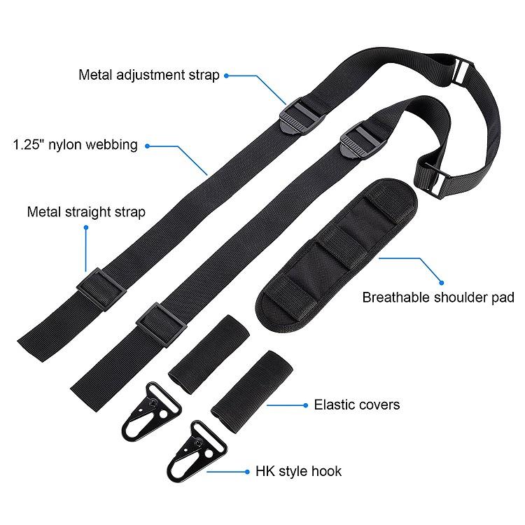 2 Point T Rifle Sling Adjustable 30''- 66'' 1.25 Inch Webbing ALL METAL ...