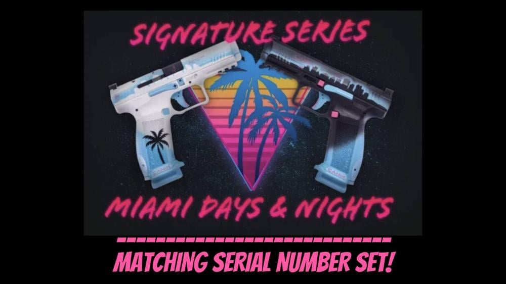 2 - MATCHING SERIAL NUMBERS Canik METE SFT (1) Miami Days (1) Miami Nights Limited Edition 1 of 3050 9mm 4.5" BBL. OR FS (1) 18 (1) 20 Round Mag Pistols - $1999.99