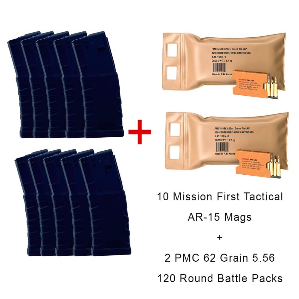 10 MFT Extreme Duty 30 Round 5.56 Magazines with 2 PMC 5.56 Nato X-TAC 62 Grain FMJ 120 Round Battle Packs - $226.99