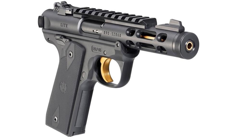 Ruger Mark Iv 22 45 Lite 22lr Black With Gold Anodized Threaded Barrel 414 99 Free S H On Firearms Gun Deals