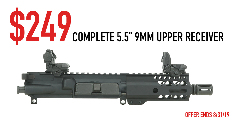5.5" Complete 9mm Upper Receiver with BCG/Charging Handle and Sights - $249