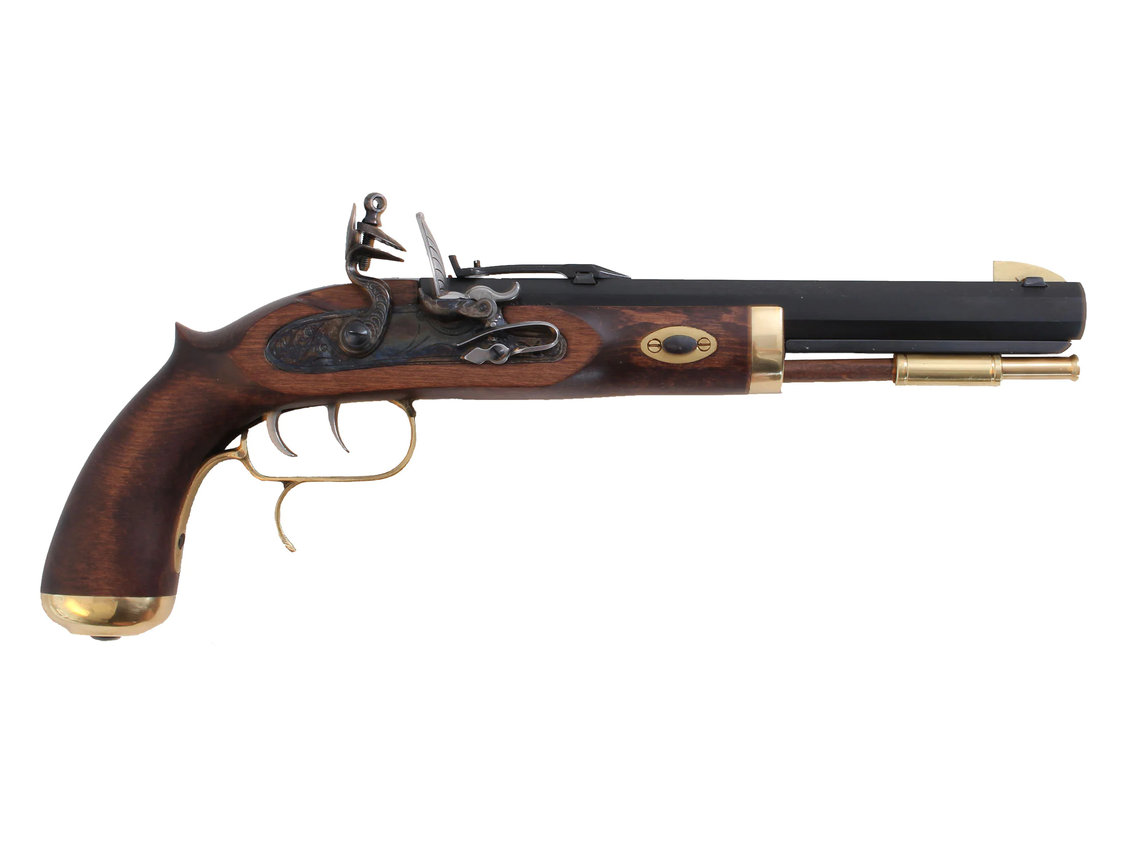 Traditions Trapper Muzzleloading Pistol 50 Caliber Flint 9.75" Blued Barrel Select Hardwood Stock - $385