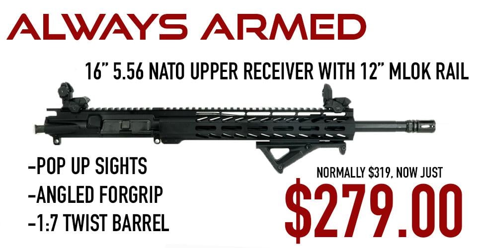 Always Armed 16" 5.56 Upper Receiver with Sights and Angled Grip - $279