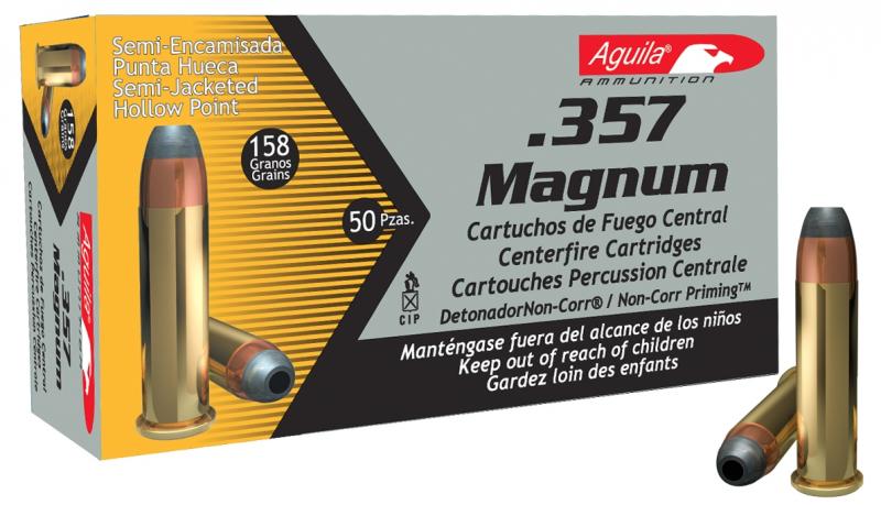 .357 MAGNUM AMMO AGUILA 158 GRAIN SEMI-JACKETED HOLLOW POINT BOX OF 50 ...