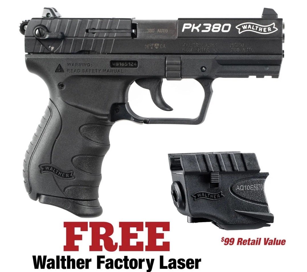 Walther PK380 380 ACP 3.66" Barrel 8 Rnd with Walther Laser - $499.99