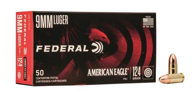 Federal American Eagle 9mm FMJ 124 Grain 50 Rounds - $17.99 