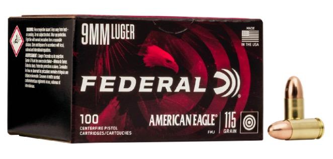 Federal American Eagle 9mm 115 Grain Full Metal Jacket 100 Rounds - $34.99