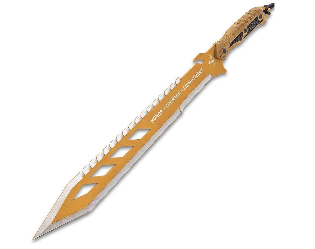 United States Marine Corp USMC Desert OPS Sawback Machete with Sheath - Stainless Steel Blade, Non-Reflective Coating, ABS Handle - Length 24" - $55.99 (Free S/H over $25)