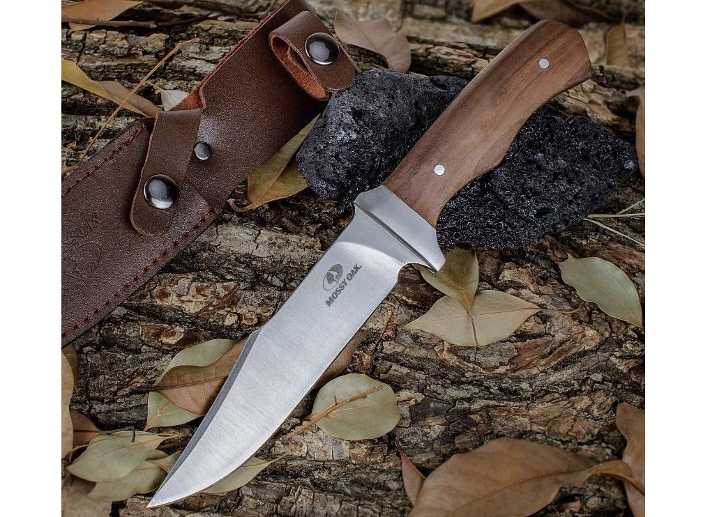 MOSSY OAK 11" Full-tang Fixed Blade Knife with Leather Sheath, Clip Point Blade and Wood Handle - $17.99 (Free S/H over $25)