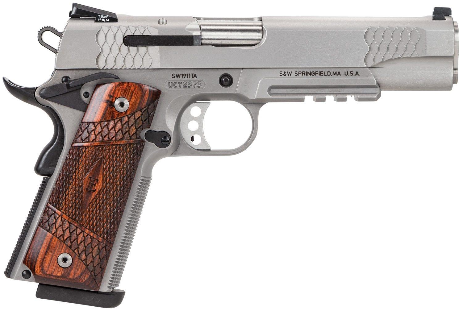Smith & Wesson 1911 E-Series 45 ACP 5" 8 Round Stainless Steel Laminate Wood Grip with Rail Pistol - $1248.88