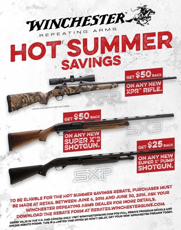 Winchester Hot Summer Savings Rebate 50 off XPR rifles, 50 off SX3