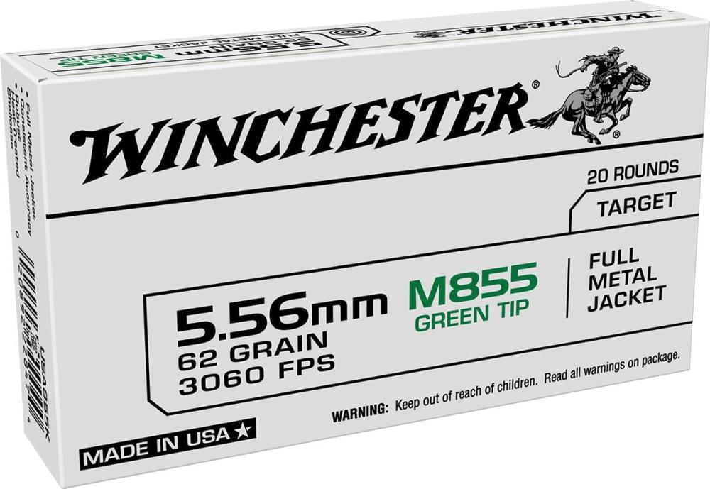 Winchester USA Lake City M855 Green Tip 5.56mm 62gr FMJ 200 rounds (10 boxes) - $94.90 w/code "D230605A"