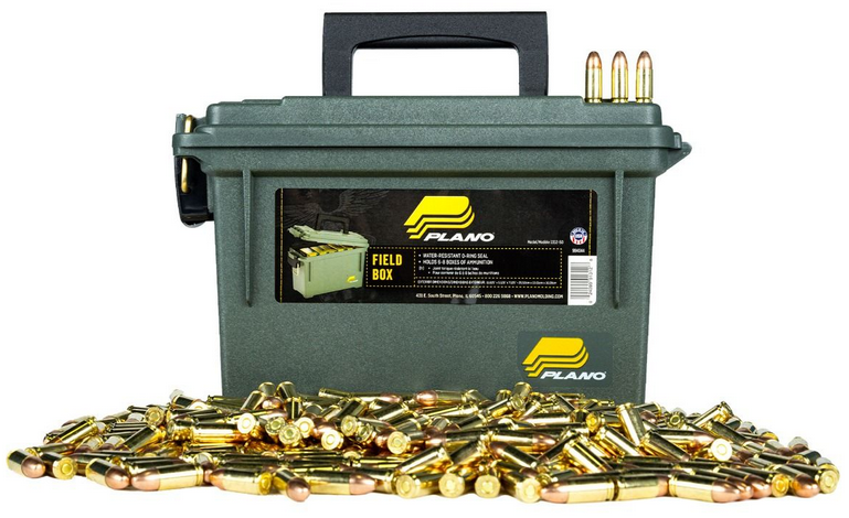 AAC 9mm Ammo 115 Grain FMJ 500rd With 30 Cal Plano Ammo Can - $149.99