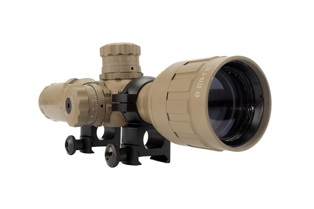 Monstrum 3-9x32 Rifle Scope with Rangefinder Reticle and High Profile Scope Rings Flat Dark Earth 