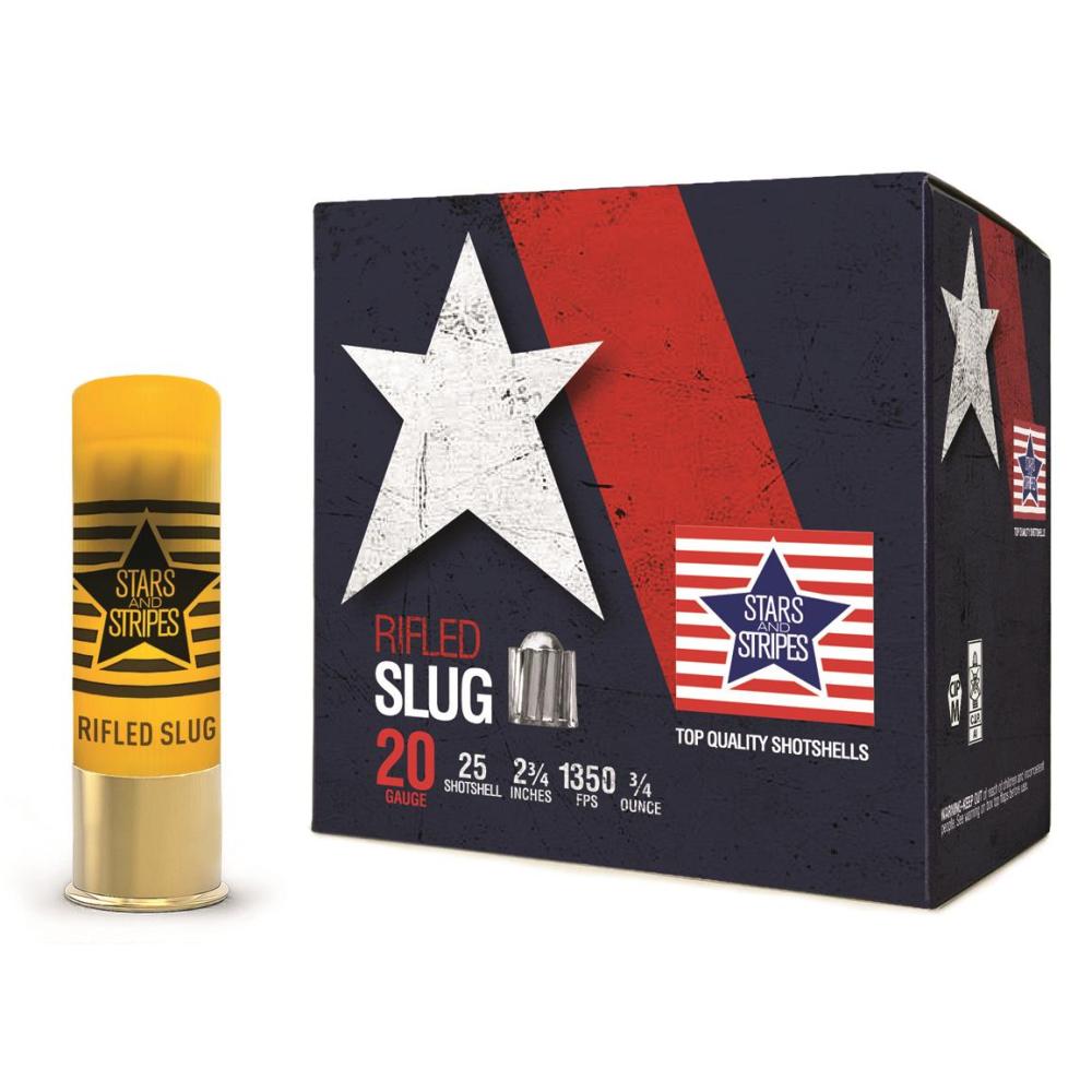 Stars and Stripes, 20 Gauge, 2 3/4", 3/4 oz. Rifled Slug Ammo, 25 Rounds - $19.99