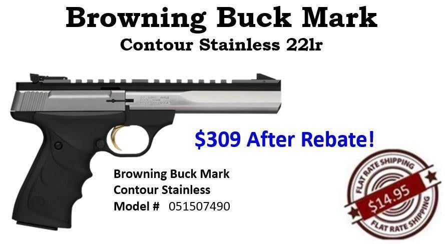 Browning Buck Mark Contour Stainless 22lr - $546.39
