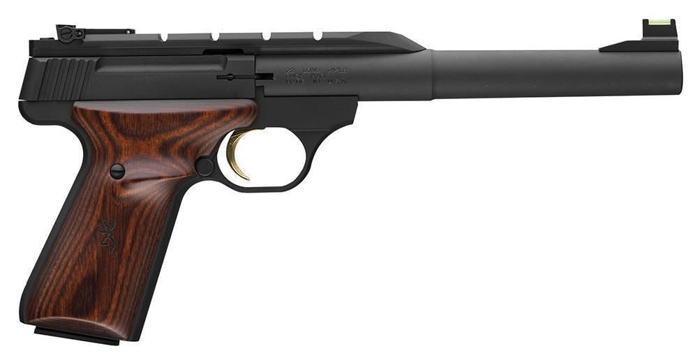 Browning Buck Mark Hunter .22 LR 7.25" 10 Rd Fiber Optic Sights Wood Grip Blued - $465.99 ($7.99 S/H on Firearms)