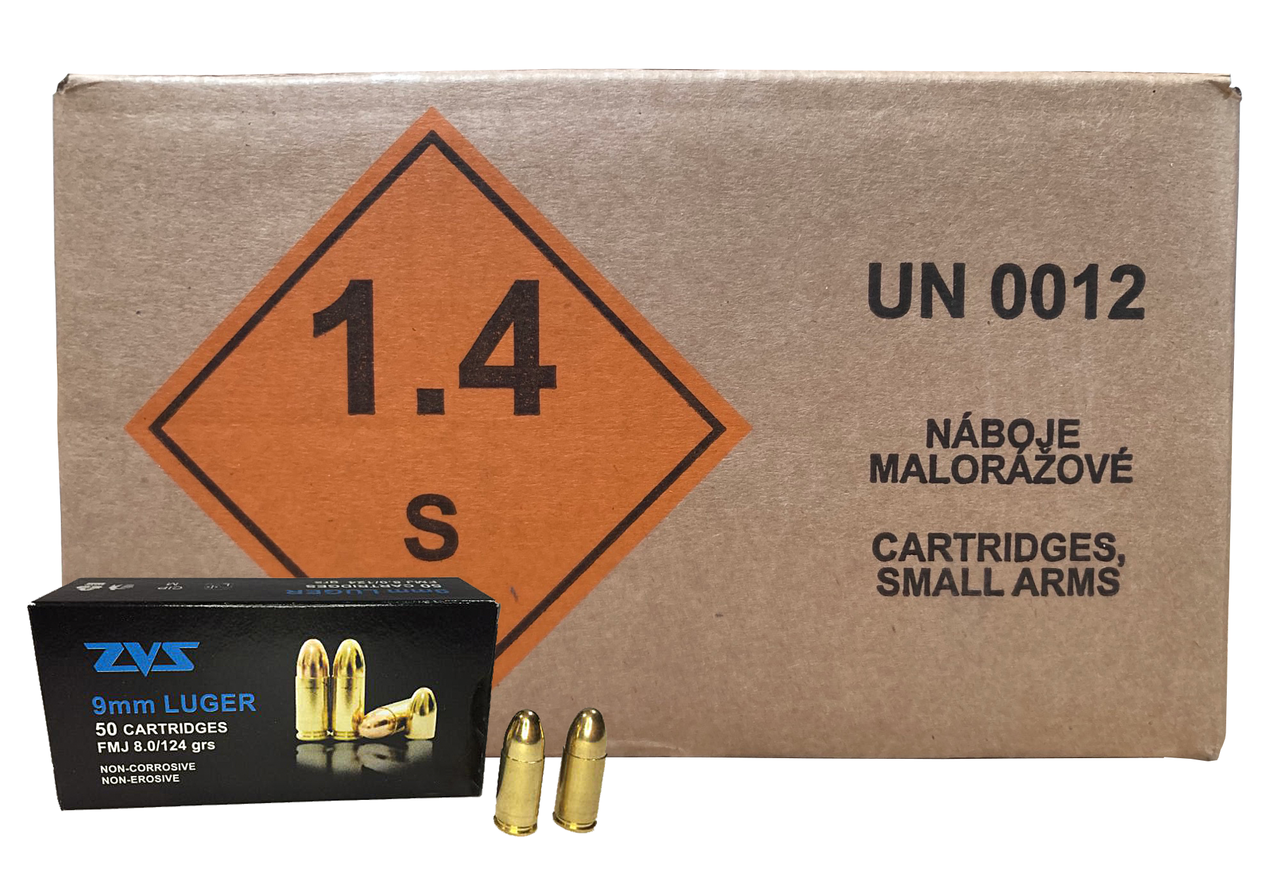 ZVS 9mm Luger FMJ 124 Grain 1000 Round Case UPC: 8594199980059 - $350