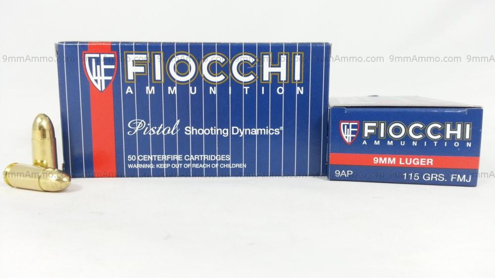 Fiocchi 9mm Luger 115gr Full Metal Jacket Ammo Box of 50 - $16.57