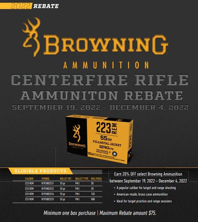 Browning 223 FMJ Ammo Rebate 2022 Gun deals