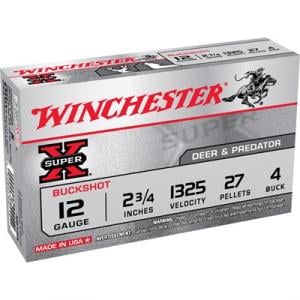 Winchester Super-X 12 Gauge Shotgun Ammo - 12 Gauge 2-3/4" 27 Pellets #4 Buck 5/Box